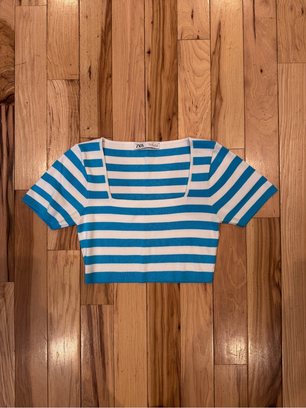 Zara Blue and White Striped Square Neck Crop Top
